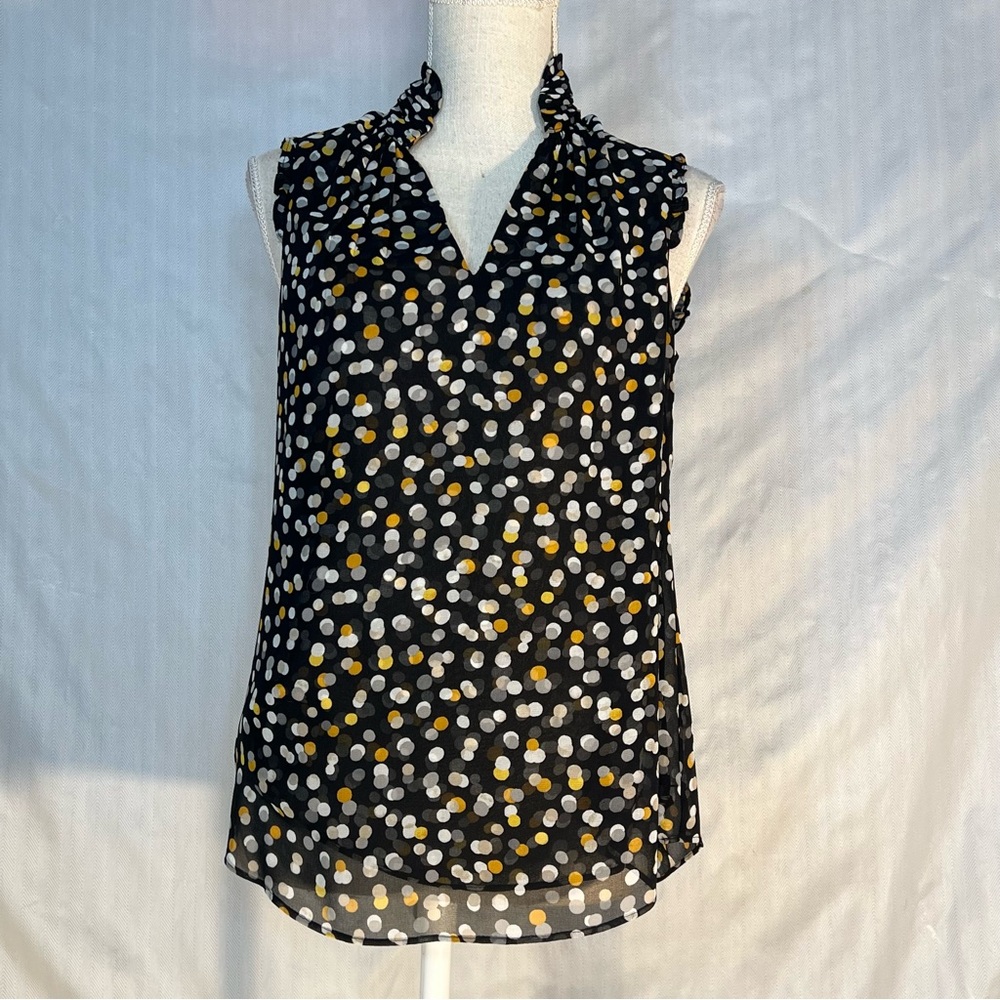 White House Black Market Chiffon Blouse Polk A Dots Sleeveless V Neck 4
